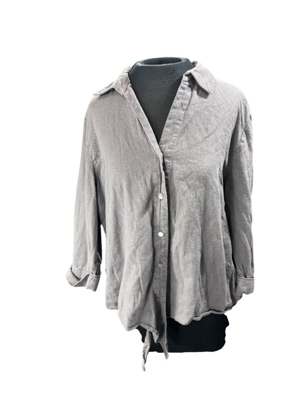 Anne Klein Womens Gray Button-Up Linen Blend Shirt XL